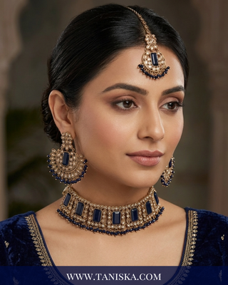 Regal Sapphire & Antique Gold Choker Set