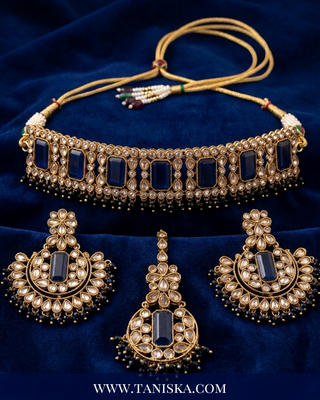 Regal Sapphire & Antique Gold Choker Set