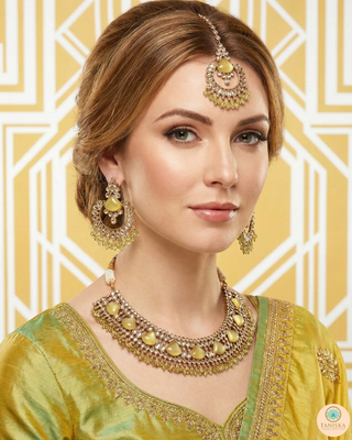 HANIYA Designer Lemon Yellow Necklace Set