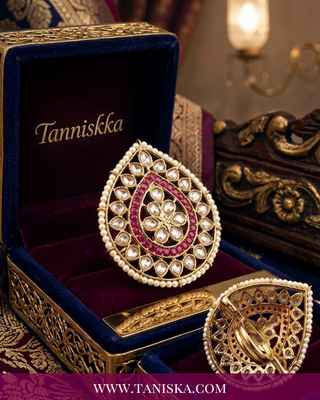 The Crimson Shikhara Teardrop Ring