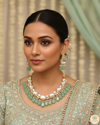 MEEREN Kundan Choker Necklace Set (Mint)