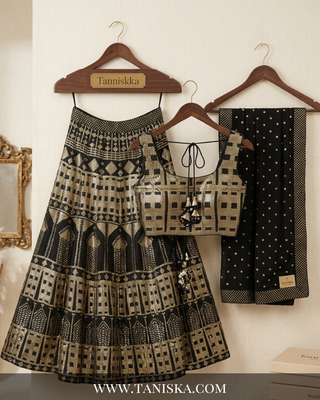 Midnight Gold Sequin & Mirror Work Lehenga