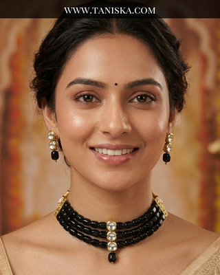 Onyx & Polki Triple-Strand Choker Set