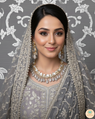 ROYAL Kundan Necklace Set - Charcoal Grey (with Meenakari)