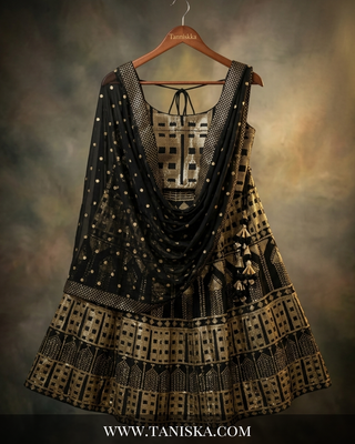 Midnight Gold Sequin & Mirror Work Lehenga