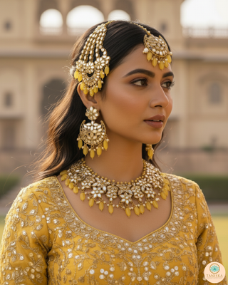 RAHA Traditional Glass Necklace Set - Yellow