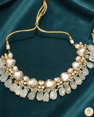 ROYAL Kundan Necklace Set - Greyish Blue (with Meenakari)