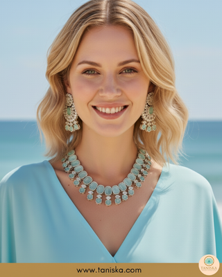 Icy Baby Blue Traditional Necklace Set - Antique Silver