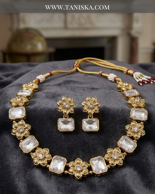Radiant Crystal & Floral Gold-Tone Set