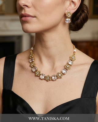 Radiant Crystal & Floral Gold-Tone Set