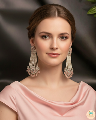 American Diamond Style Necklace Set - Silver/Baby Pink