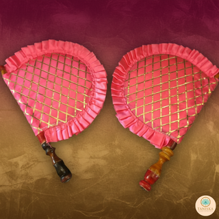 Pink Cross Stripes Punjabi Pakhi (Hand Fans) - Pack of 2