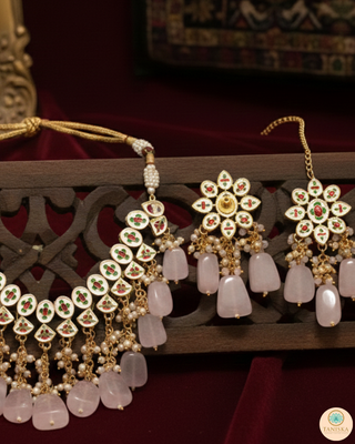 MISHA Kundan Necklace Set (Baby Pink)