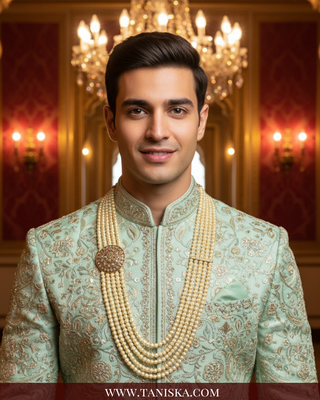 The Dynasty Circle | Grand Seven-Tier Pearl Mala | Antique Gold 5 Layered Pearl Mens / Groom Mala