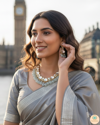 ROYAL Kundan Necklace Set - Greyish Blue (with Meenakari)