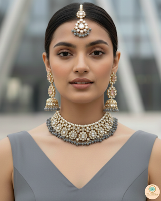 Slate Grey Floral Choker Necklace Set