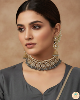 Slate Grey Floral Choker Necklace Set
