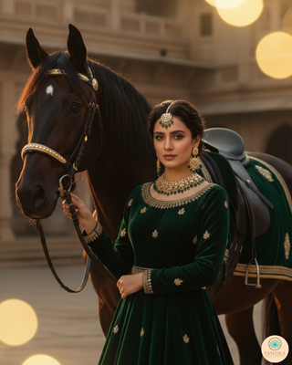 RAHA Traditional Glass Necklace Set - Emerald Green