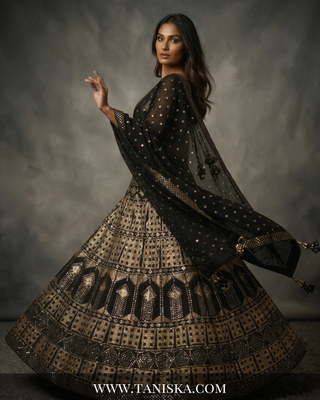 Midnight Gold Sequin & Mirror Work Lehenga