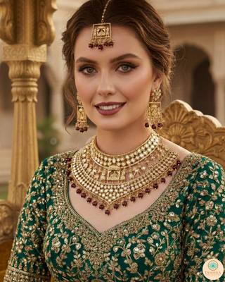 The Regal Baarat Heritage Bridal Choker Set - (Limited Edition) - Golden / Maroon