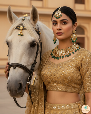 RAHA Traditional Glass Necklace Set - Emerald Green