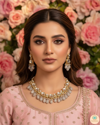 ROYAL Kundan Necklace Set - Charcoal Grey (with Meenakari)