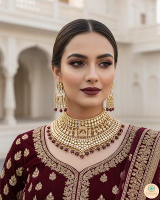 The Regal Baarat Heritage Bridal Choker Set - (Limited Edition) - Golden / Maroon