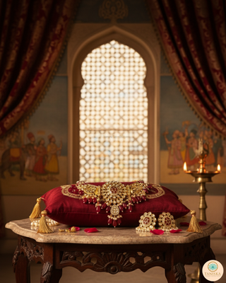 SABRINA Traditional Kundan Necklace Set - Deep Red/Maroon Tone