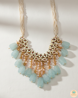 MISHA Kundan Necklace Set (Sky Blue, Baby Pink Combo)