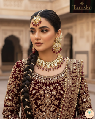 RAHA Traditional Glass Necklace Set - Deep Red/Maroon