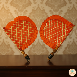 Orange Cross Stripes Punjabi Pakhi (Hand Fans) - Pack of 2