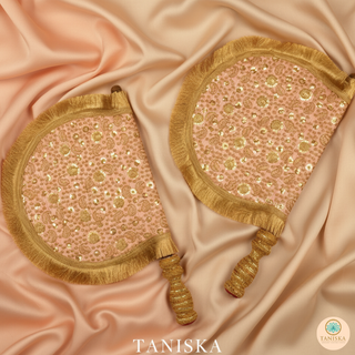 Royal Peachy Punjabi Pakhi (Hand Fans) - Pack of 2