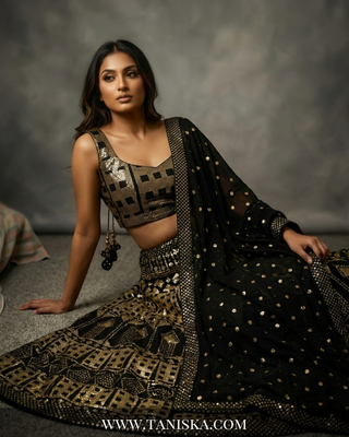 Midnight Gold Sequin & Mirror Work Lehenga