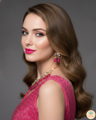 MEEREN Kundan Choker Necklace Set (Hot Pink)
