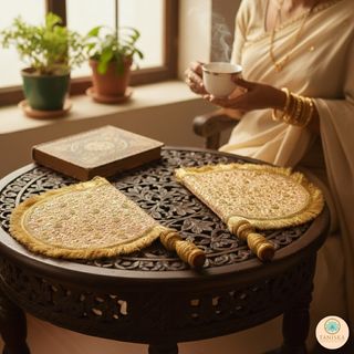 Royal Golden Punjabi Pakhi (Hand Fans) - Pack of 2