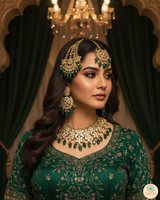 RAHA Traditional Glass Necklace Set - Emerald Green