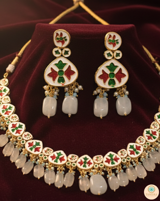 ROYAL Kundan Necklace Set - Greyish Blue (with Meenakari)