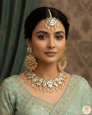 RAHA Traditional Glass Necklace Set - Peach