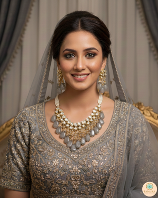 ROYAL Kundan Necklace Set - Charcoal Grey (with Meenakari)