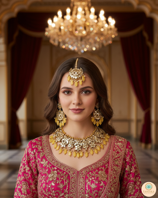 RAHA Traditional Glass Necklace Set - Yellow