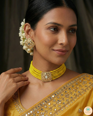 GLASS Choker Necklace Set - Yellow