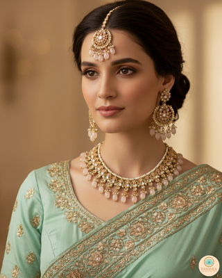 Peach Traditional Necklace Set - Antique Gold
