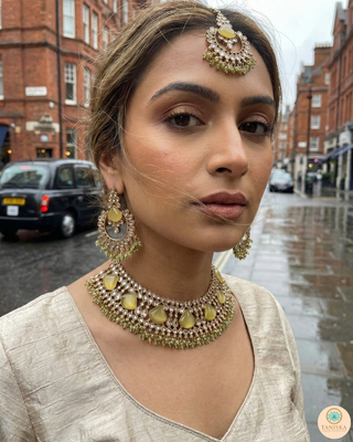 HANIYA Designer Lemon Yellow Necklace Set