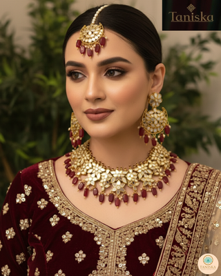 RAHA Traditional Glass Necklace Set - Deep Red/Maroon