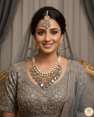 ROYAL Kundan Necklace Set - Charcoal Grey (with Meenakari)