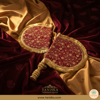 Royal Maroon Punjabi Pakhi (Hand Fans) - Pack of 2