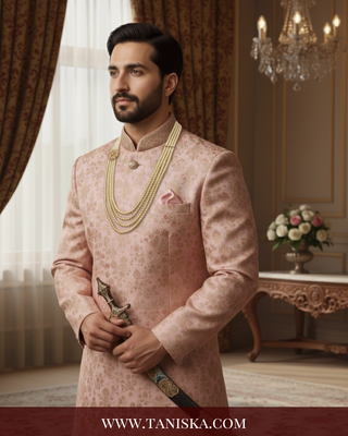 The Regent’s Bloom | Floral Medallion Pearl Mala | Antique Gold 4 Layered Pearl Mens / Groom Mala
