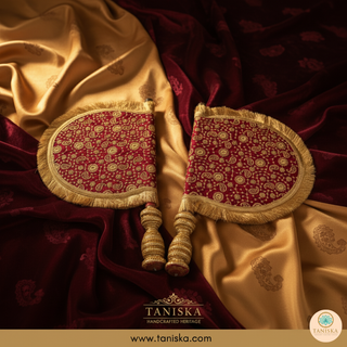 Royal Maroon Punjabi Pakhi (Hand Fans) - Pack of 2