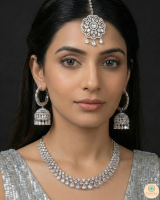 American Diamond Style Necklace Set - Silver