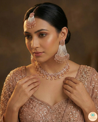 American Diamond Style Necklace Set - Rose Gold